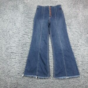 Sneak Peek Jeans Womens 32 Blue High Rise Flare Raw Hem Button Fly 30x31.5* NWT